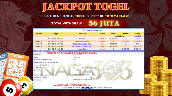BUKTI JP NAGA303 #744 BUKTI JP NAGA303 #744